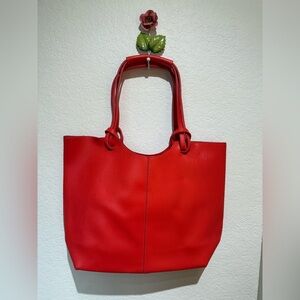 Neiman Marcus Red Leather Tote Bag with Minimalist Design